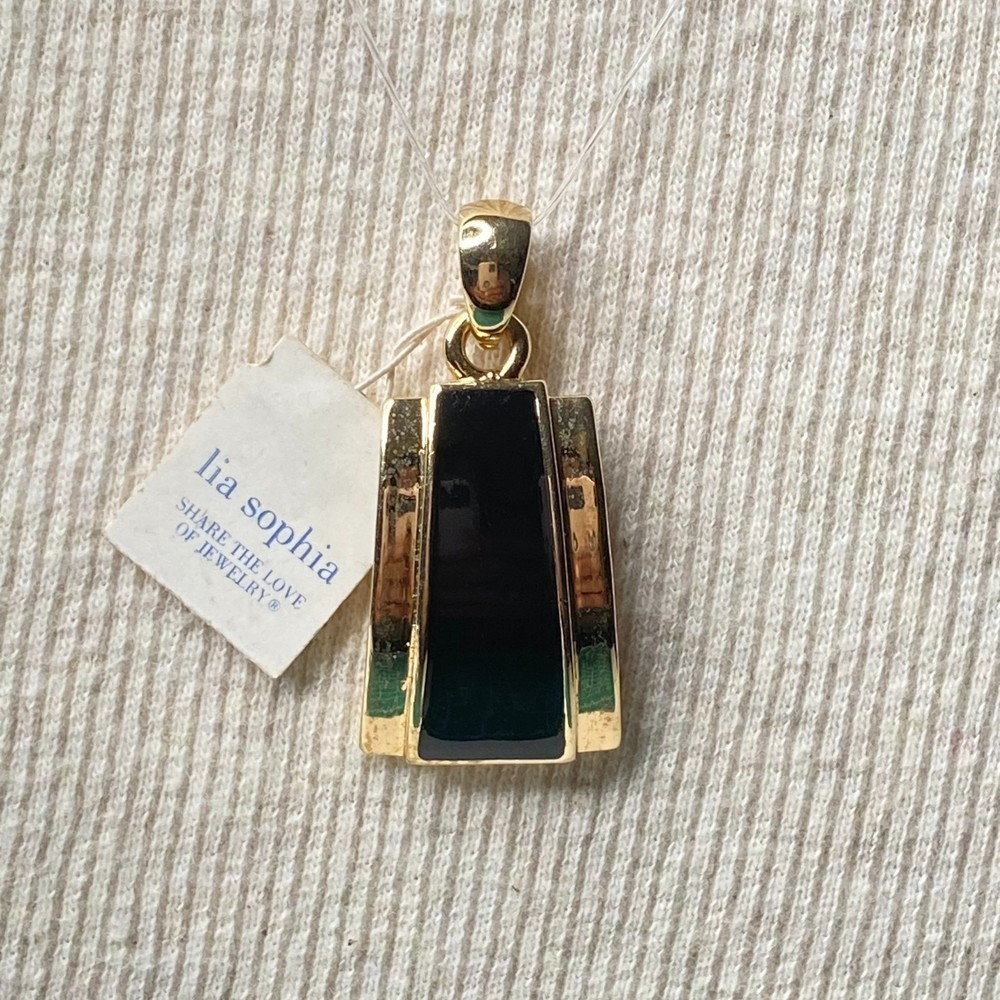 💎Lia Sophia Pendant Gold Tone Black Enamel Sleek Minimalist